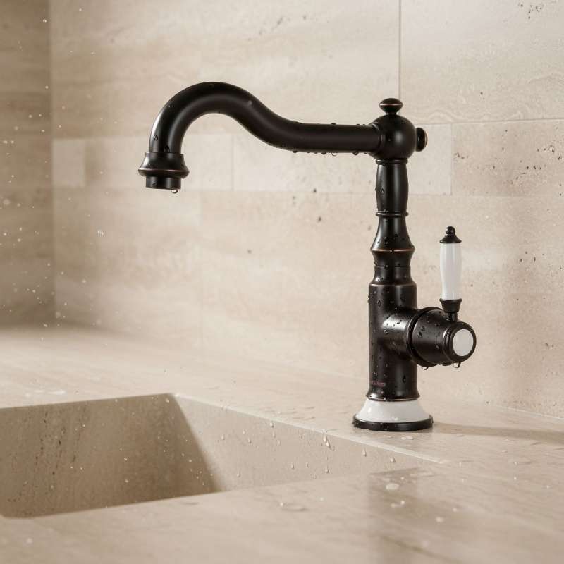 PaulGurkes Retro Küchenarmatur Schwarz – Messingarmatur mit Keramikeinlage, 360° drehbar