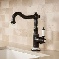 PaulGurkes Retro Küchenarmatur Schwarz – Keramikgriff & Bordüre, 360° drehbar