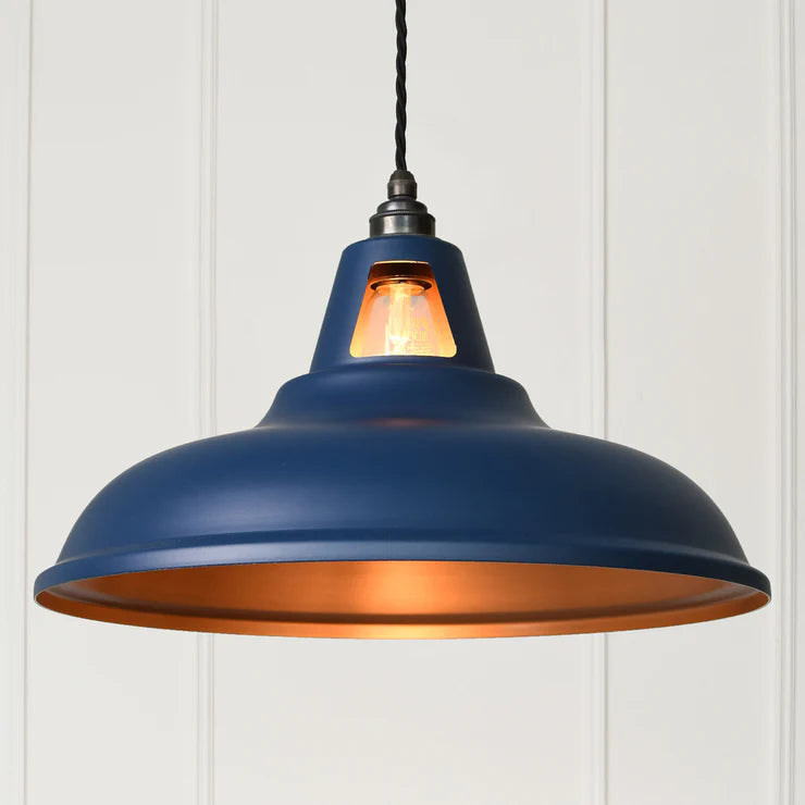 Supersized Fusion Matt Blue & Copper – Große Pendelleuchte mit warmem Kupfer-Innenleben