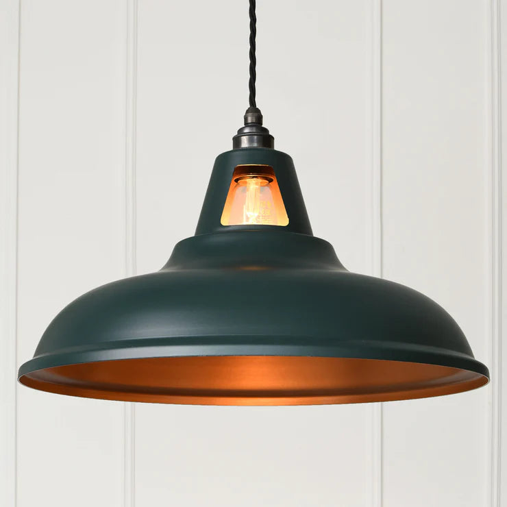 Supersized Fusion Matt Green & Copper – Großformatige Pendelleuchte mit Kupfer-Innenseite
