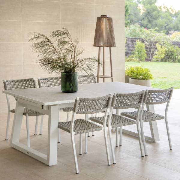 Rancho Stuhl ohne Armlehnen – Stapelbarer Outdoor-Stuhl aus Aluminium & Seilgeflecht