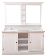 Waschbeckenschrank aus Massivholz mit Spiegel – 2-teiliges Badmöbel-Set