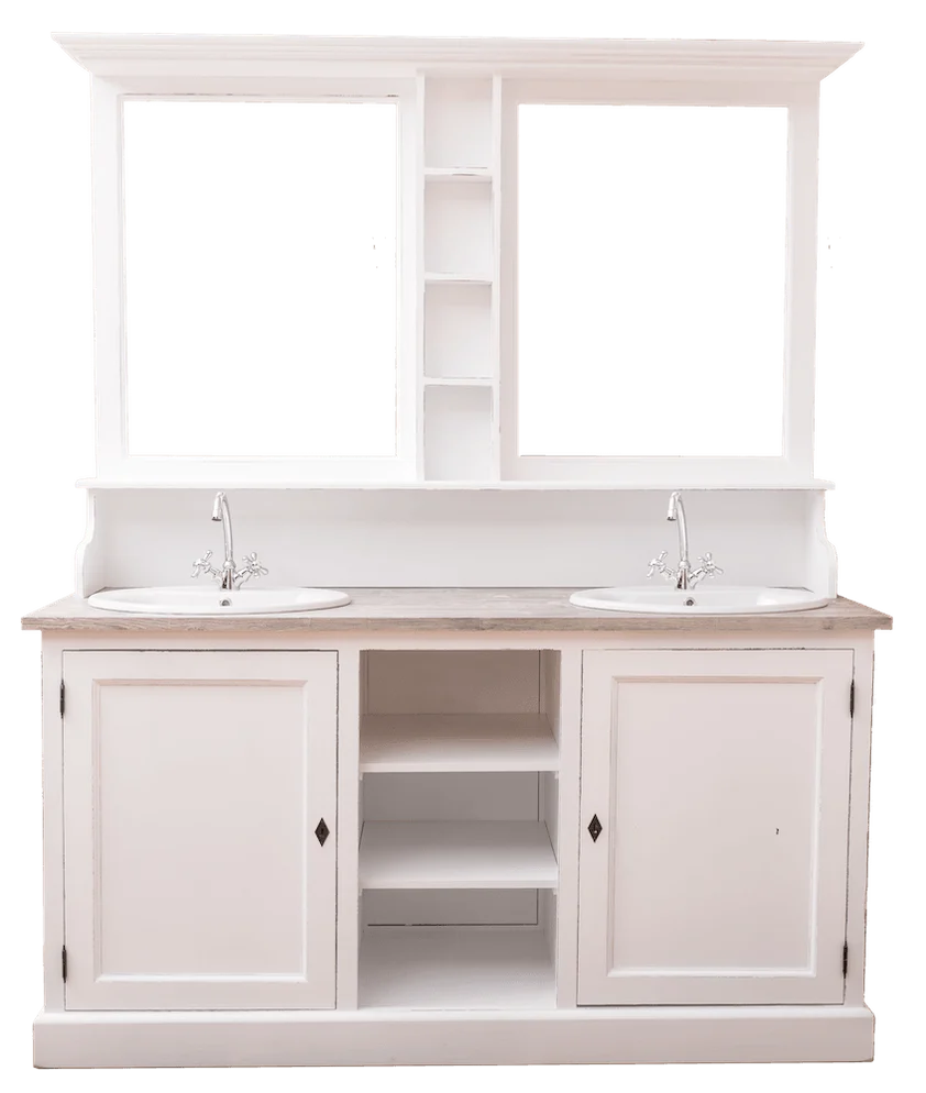 Waschbeckenschrank aus Massivholz mit Spiegel – 2-teiliges Badmöbel-Set