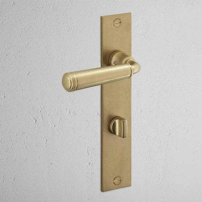 Corston Digby Langschildgarnitur mit gefedertem Türgriff und Drehknopf – Antikes Messing
