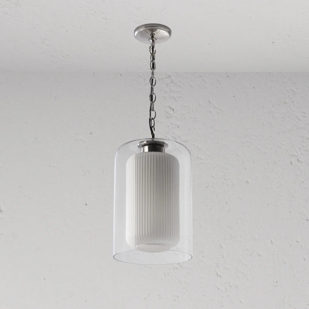 Corston Windsor hängende Medium-Deckenleuchte Opalglas - Poliertes Nickel