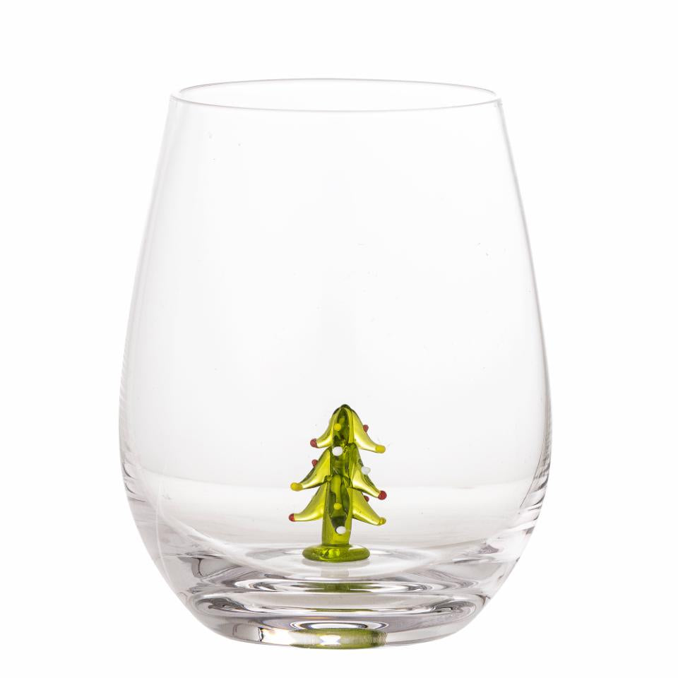 Trinkglas mit Tannenbaum, Mundgeblasen  D9xH12 cm