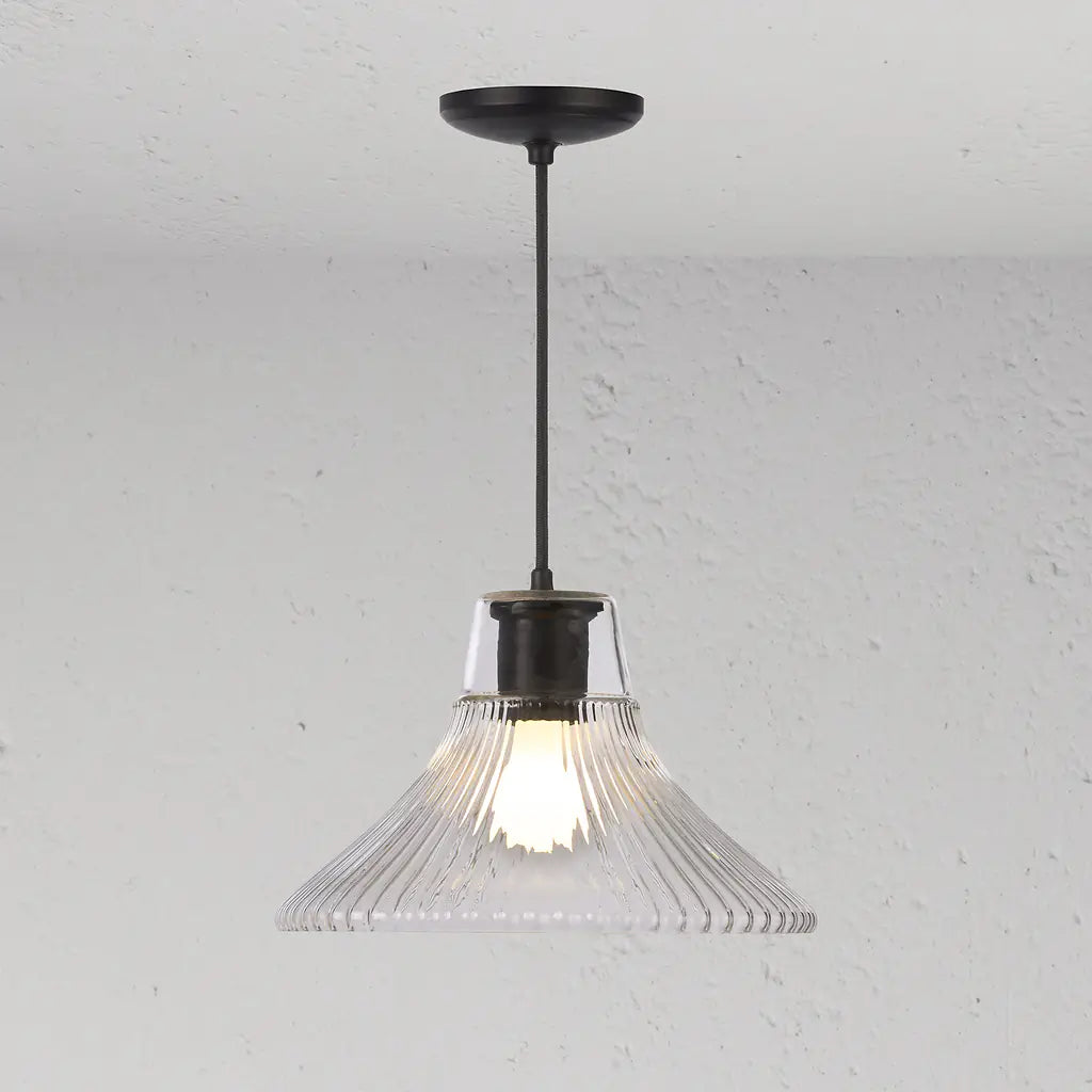 Corston Hammersmith hängende Medium-Deckenleuchte geriffeltes Glas - Bronze  