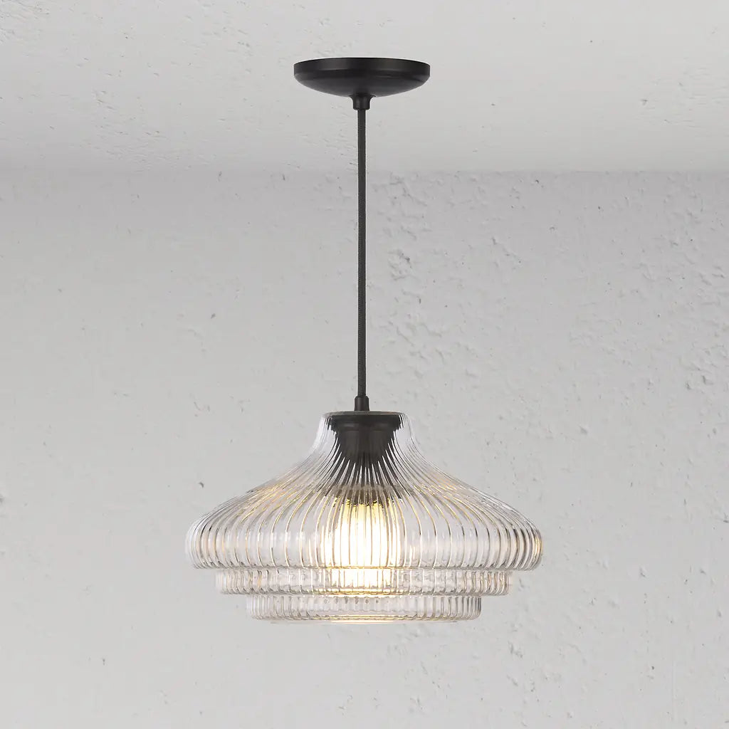 Corston Brookfield hängende Medium-Deckenleuchte geriffeltes Glas - Bronze
