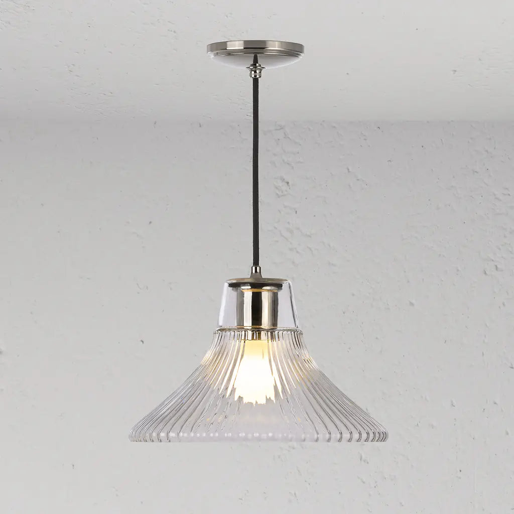 Corston Hammersmith hängende Medium-Deckenleuchte geriffeltes Glas - Poliertes Nickel  