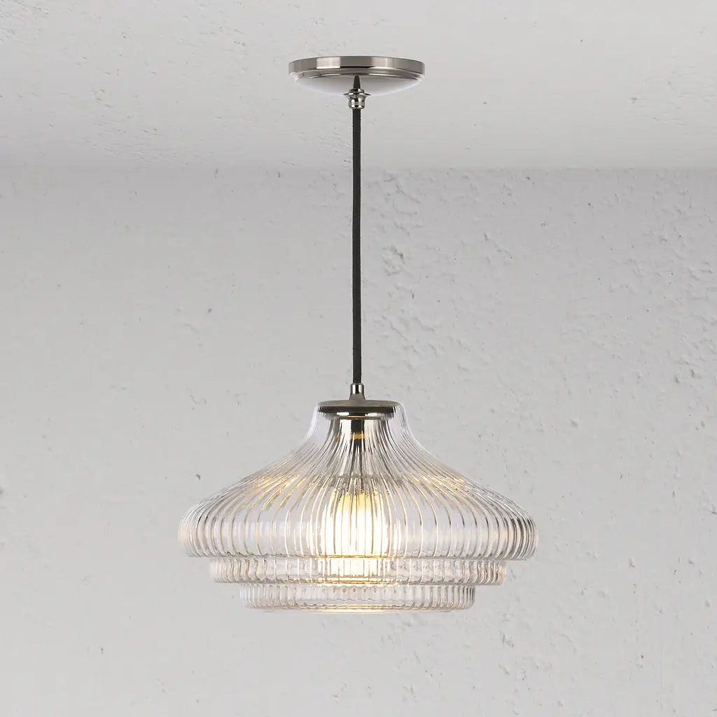 Corston Brookfield hängende Medium-Deckenleuchte geriffeltes Glas- Poliertes Nickel