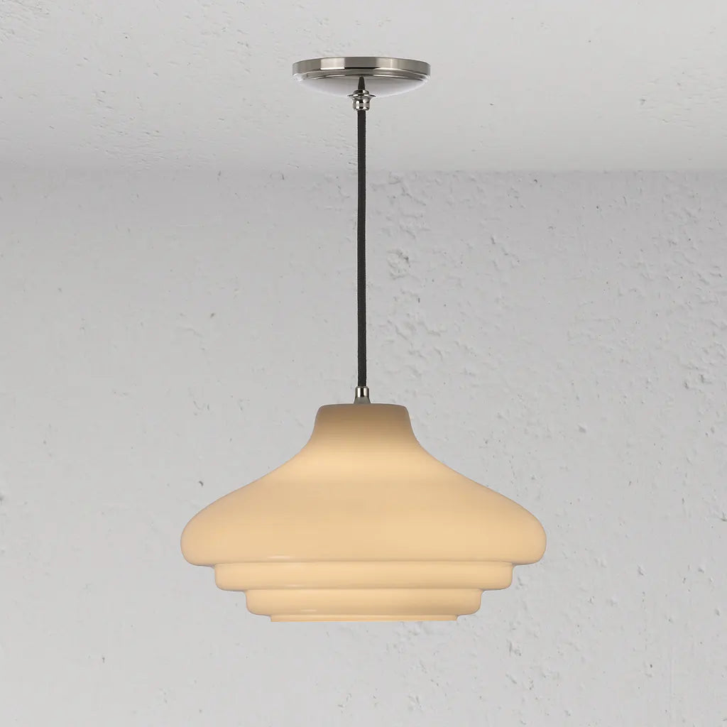 Corston Brookfield hängende Medium-Deckenleuchte Opalglas - Poliertes Nickel