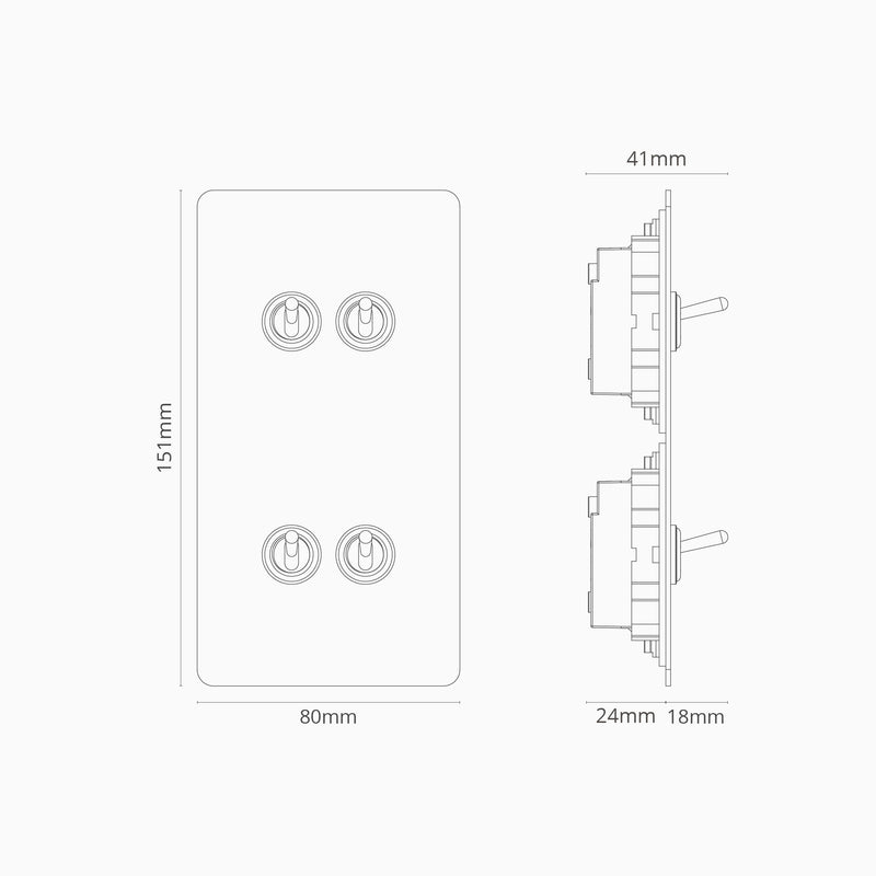 Corston-Kipphebelschalter 4x in vertikalem Zweifachrahmen – Bronze