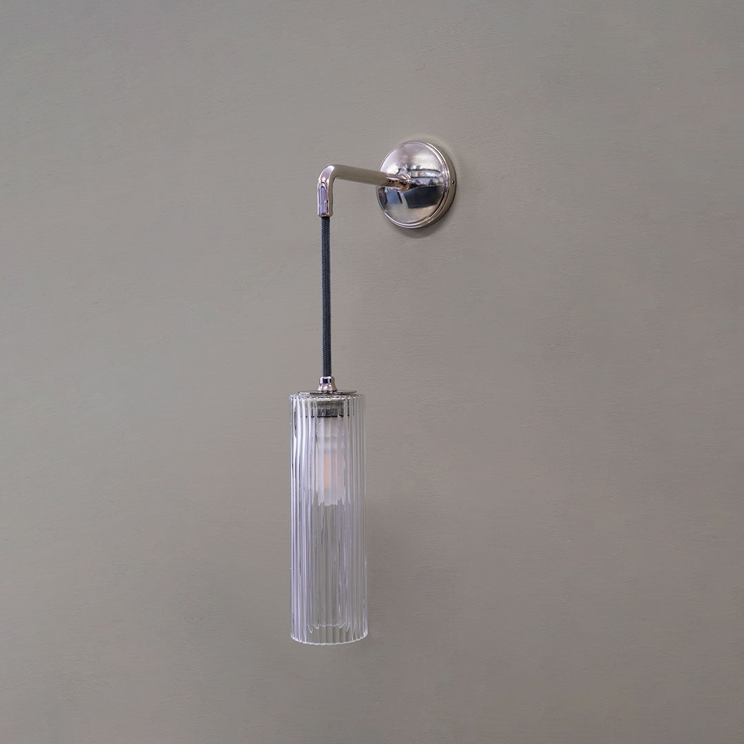 Corston-Claremont kleine hängende Wandleuchte geriffeltes Glas – Poliertes Nickel