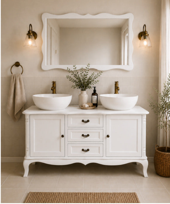 White custom bathroom vanity